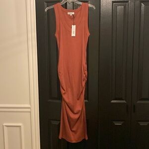 Michael Stars Lori V-Neck Ruched MIDI Dress - Size Large